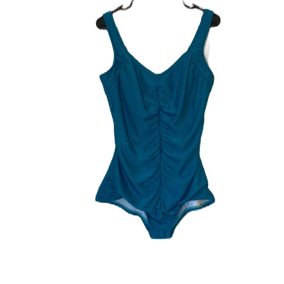 Maxine Of Hollywood Blue Ruched One Piece Swimsuit Size 16 - Picture 1 of 9